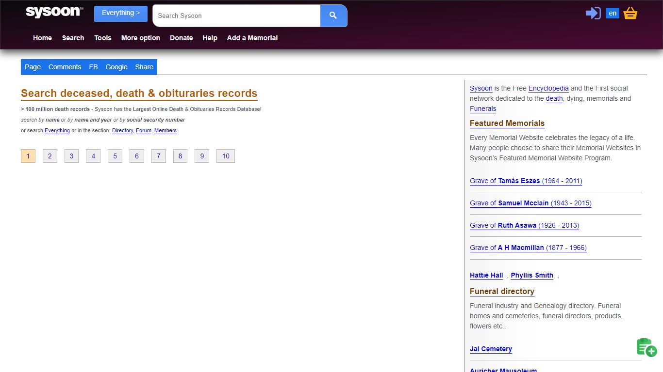 Death/Deceased and Obituaries Records - Sysoon