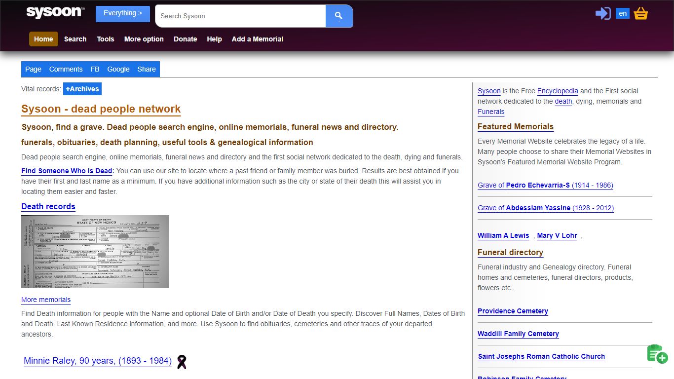 Sysoon - dead people network